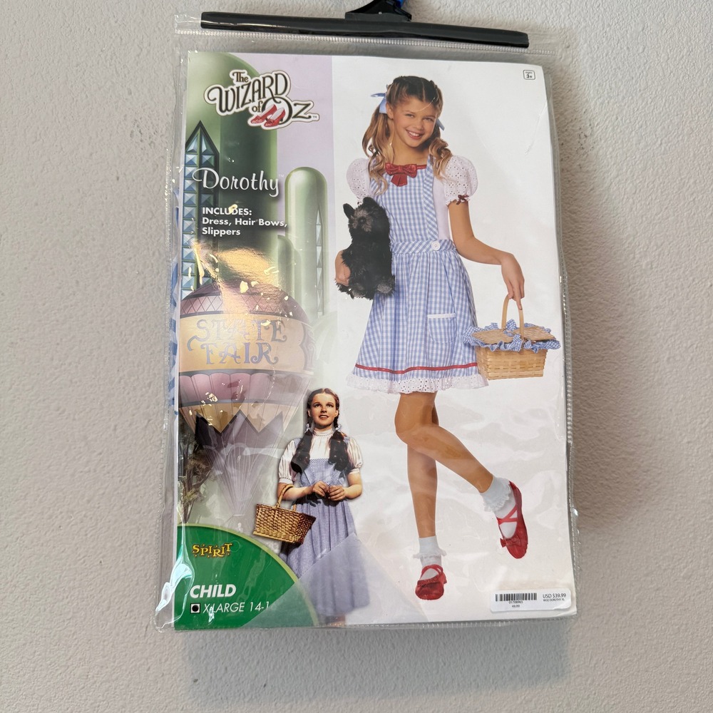 Spirit Halloween The Wizard of Oz Dorothy Costume Kids XL 14-16 Dress & Slippers